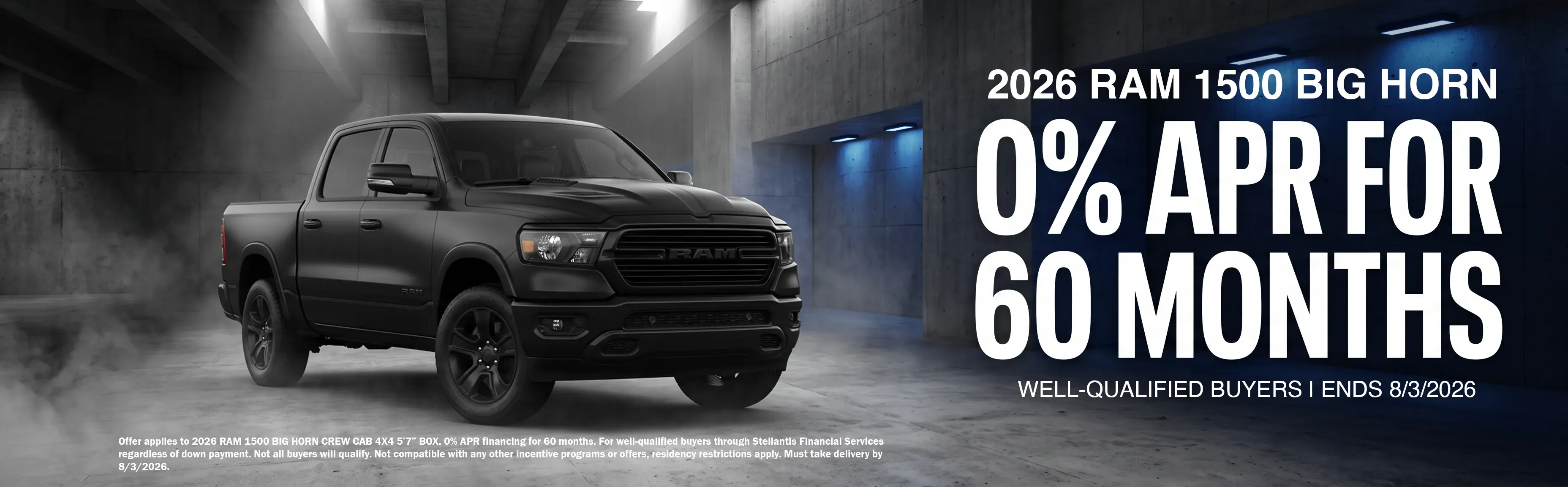2026 Ram 1500 Big Horn Crew Cab with 0 percent annual percentage rate for 60 months at Garavel Chrysler Jeep Dodge Ram